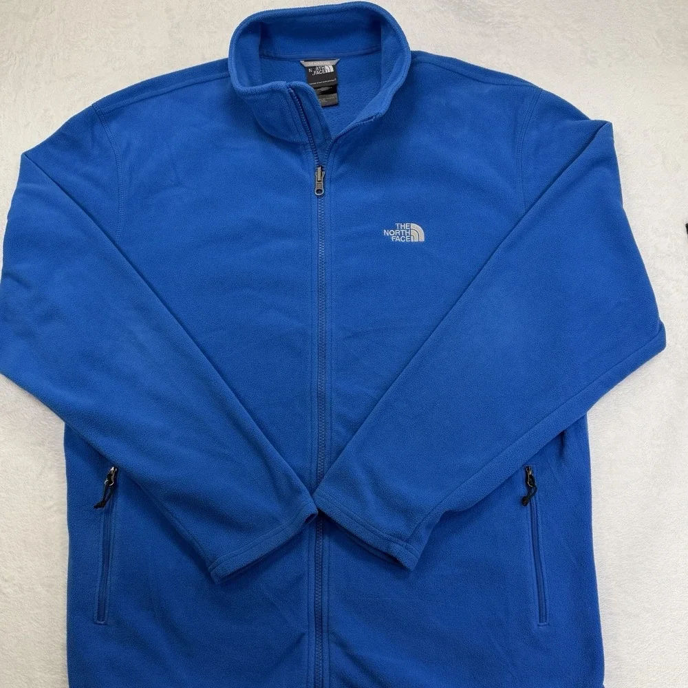 The North Face Full Zip Fleece Jacket Men's XL Blue Pockets Outdoor Winter